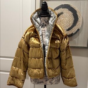 Stoosh Metallic Gold Puffer Jacket with Silver Interior